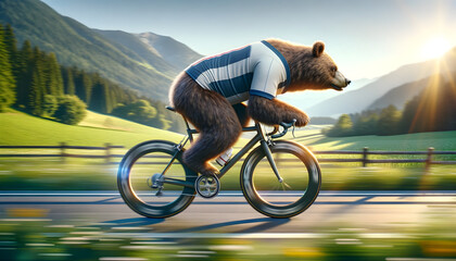  Bear cycling fast, captured in a funny motion blur     