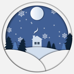 Naklejka premium Winter illustration papercut style