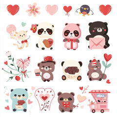 set of animals and hearts