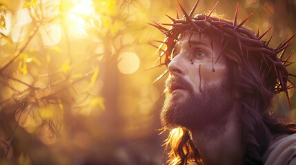 a powerful representation of faith and devotion jesus crowned with thorns endures suffering for mankind in this poignant christianity concept during easter - obrazy, fototapety, plakaty