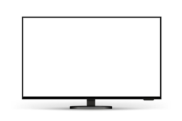 Realistic empty TV frame, mockup of a large modern black TV, modern stylish monitor, blank television template with white screen – vector