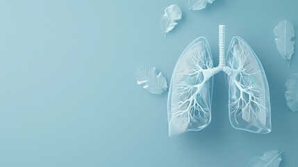 medical diagram of human lungs set against a calming light blue background