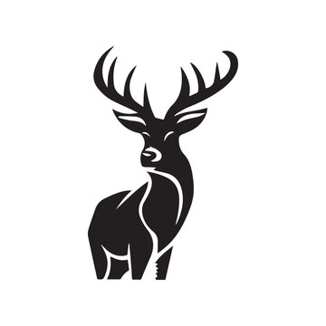 Graphic black silhouettes of wild deers – male, female and roe deer