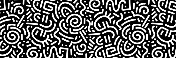 Arrière-plan abstrait de lignes & formes géométriques noires et blanches - Design moderne décoratif - Bannière conceptuelle vectorielle - Papier-peint original, illustrations minimalistes