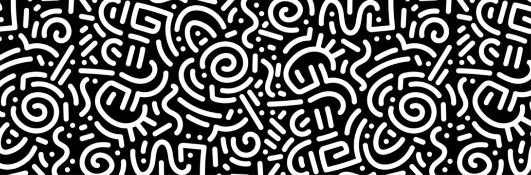 Arrière-plan abstrait de lignes & formes géométriques noires et blanches - Design moderne décoratif - Bannière conceptuelle vectorielle - Papier-peint original, illustrations minimalistes