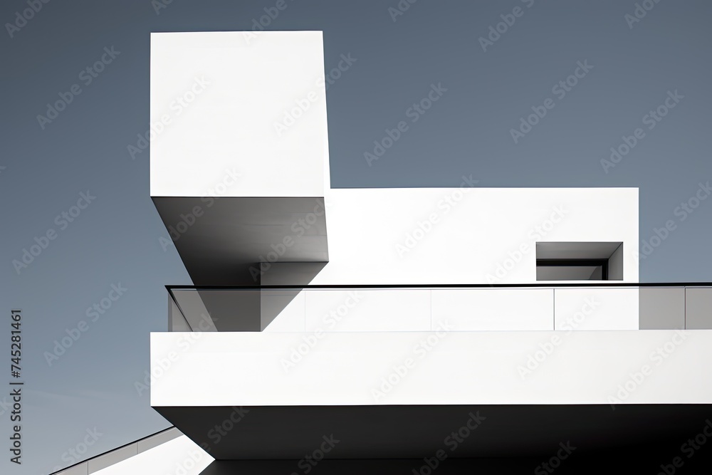 Poster minimal modern architecture building with simple and futuristic design, prospective angle