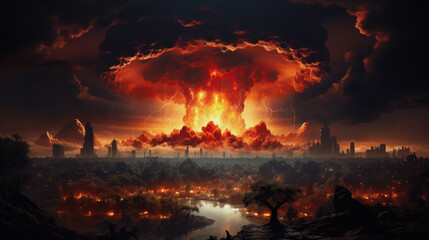 Naklejka premium Atomic Bomb Explosion. Shock wave and mushroom cloud