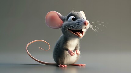 smiling cartoon character rat standing isolated on grey background