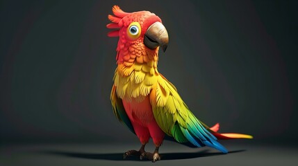 cute and colorful cartoon character parrot isolated on grey