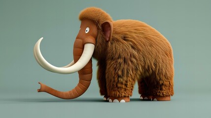 cute mammoth cartoon character isolated on background, side view