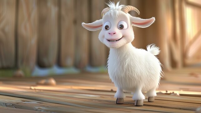 cute goat, cartoon character isolated on background with copy space