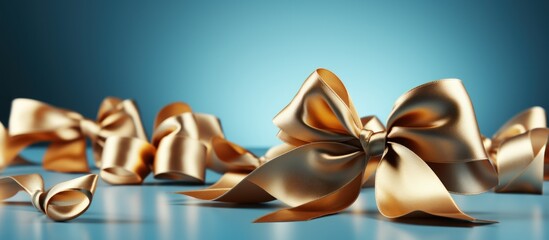 gold ribbon isolated on blue