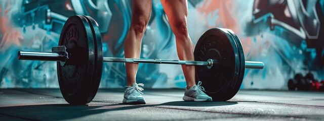 close-up on woman hands performing deadlifts, fitness training with heavy barbell - obrazy, fototapety, plakaty