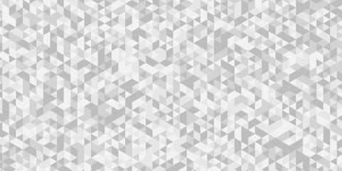 	
Abstract geometric white and gray background seamless mosaic and low polygon triangle texture wallpaper. Triangle shape retro wall grid pattern geometric ornament tile vector square element.