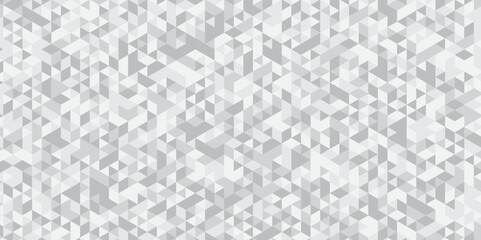	
Abstract geometric white and gray background seamless mosaic and low polygon triangle texture wallpaper. Triangle shape retro wall grid pattern geometric ornament tile vector square element.