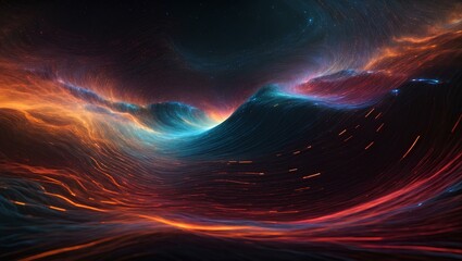 Glowing orange and blue waves. Technology 