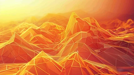 Foto auf Acrylglas vibrant geometric pattern on orange low poly wireframe abstract landscape background © CinimaticWorks