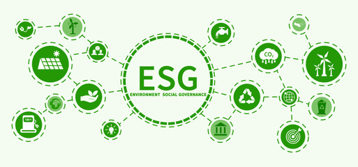ESG icon concept for environment, society and governance in sustainable business and green business. on a white background - obrazy, fototapety, plakaty