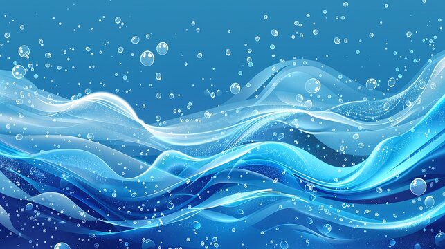 ripple effect of a blue water wave with air bubbles adding texture and freshness to a clear aquatic background