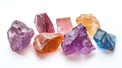 variety of polished crystal stones carefully isolated against a white background