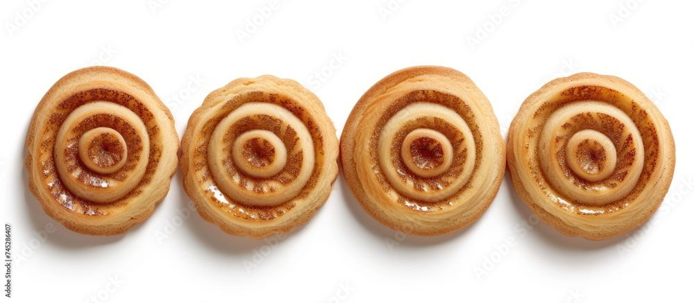 Aufkleber a group of four cinnamon buns arranged neatly on top of each other, creating a spiral pattern. the c
