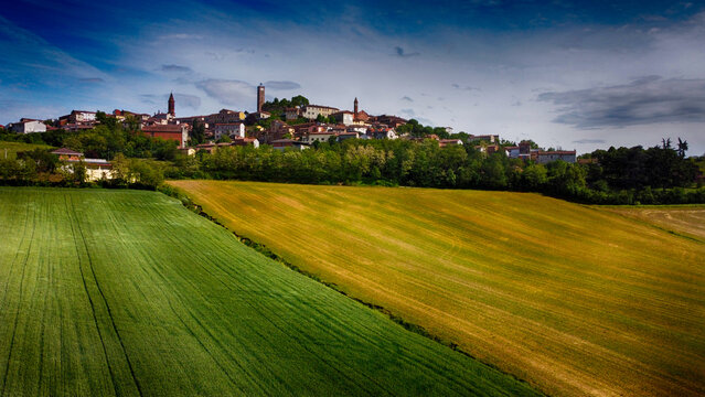 Farmland in front of Monferrato, Lu, Alessandria, Piedmont, Italy