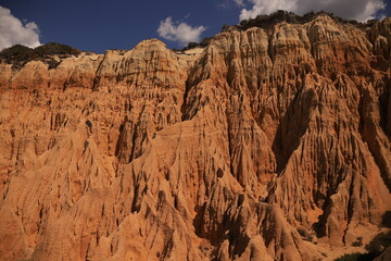 eroded red cliffs in Portugal
