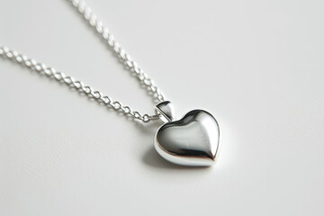 Silver Heart Necklace on White Surface