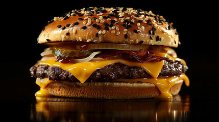 Cheese hamburger on black background