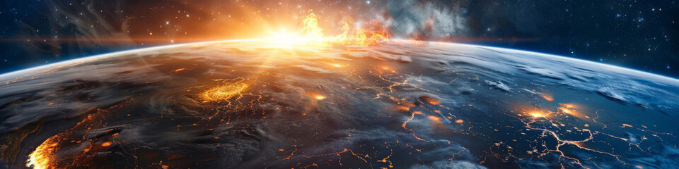 Apocalyptic Vision of Earth Engulfed in Flames - obrazy, fototapety, plakaty