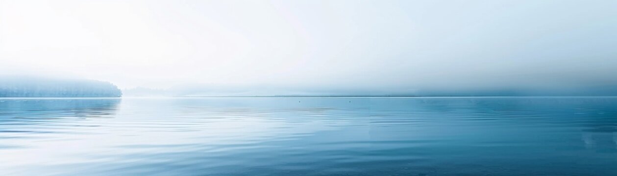 Morning mist over lake graient tranquil blue to softest white peaceful solitue