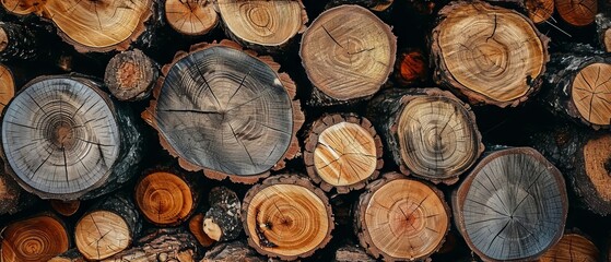 Stacked Wood Logs Showing Annual Rings