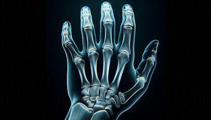 Naklejka premium X-ray image of a human hand with visible bones.
