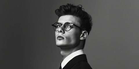 Young Man in Suit and Tie Wearing Glasses