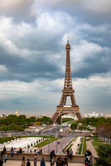 skyline of Paris with Eiffel Tower at sunset in Paris, France