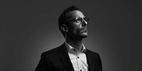 Fototapeta premium Stylish Man in Suit and Tie With Glasses