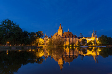 Vajdahunyad Castle is reflected in water, Budapest - 745288804