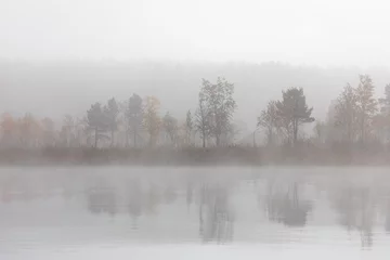Foto auf Alu-Dibond Beautiful autumn landscape with the fog and river . Russia © Shchipkova Elena