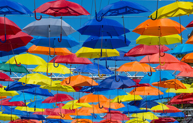 Street decorated with colored umbrellas.Agueda, Portugal