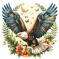eagle and leaves illustration for apparel design