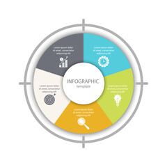 Circle infographic template for cycle diagram, graph, chart or web design. Business concept with 5 steps, options or processes. Isolated on white background.