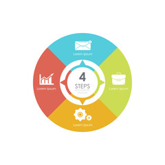 Circle infographic template for cycle diagram, graph, chart or web design. Business concept with 4 steps, options or processes. Isolated on white background.