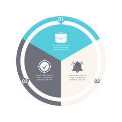 Circle infographic template for cycle diagram, graph, chart or web design. Business concept with 3 steps, options or processes. Isolated on white background.