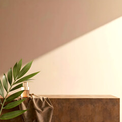 In soft sunlight a brown wooden counter table sits blankly