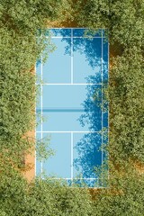Aerial view of park and outdoor empty badminton court. 3D illustration, rendering