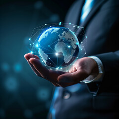 modern Businessman hold global business earth in his hand - 745290405