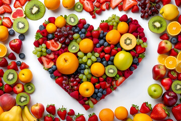 Naklejka na ściany i meble Colorful Heart-shaped Fruit Arrangement for Healthy Lifestyle Inspiration