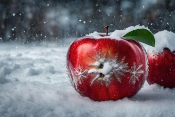 red apple on snow