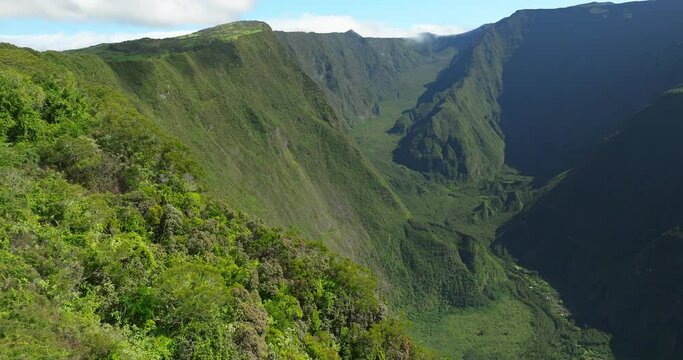 Reunion island landscape aerial view forest valley