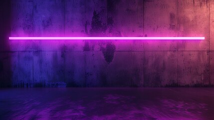 Purple neon light on a concrete wall. 3D rendering.